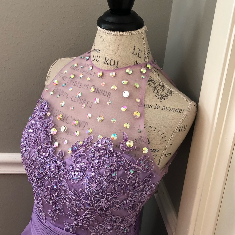 🔴CLEARANCE NEW STUDIO 17 SZ 8 LILAC BEADED ILLUSION CHIFFON FORMAL EVENING GOWN - Picture 4 of 15